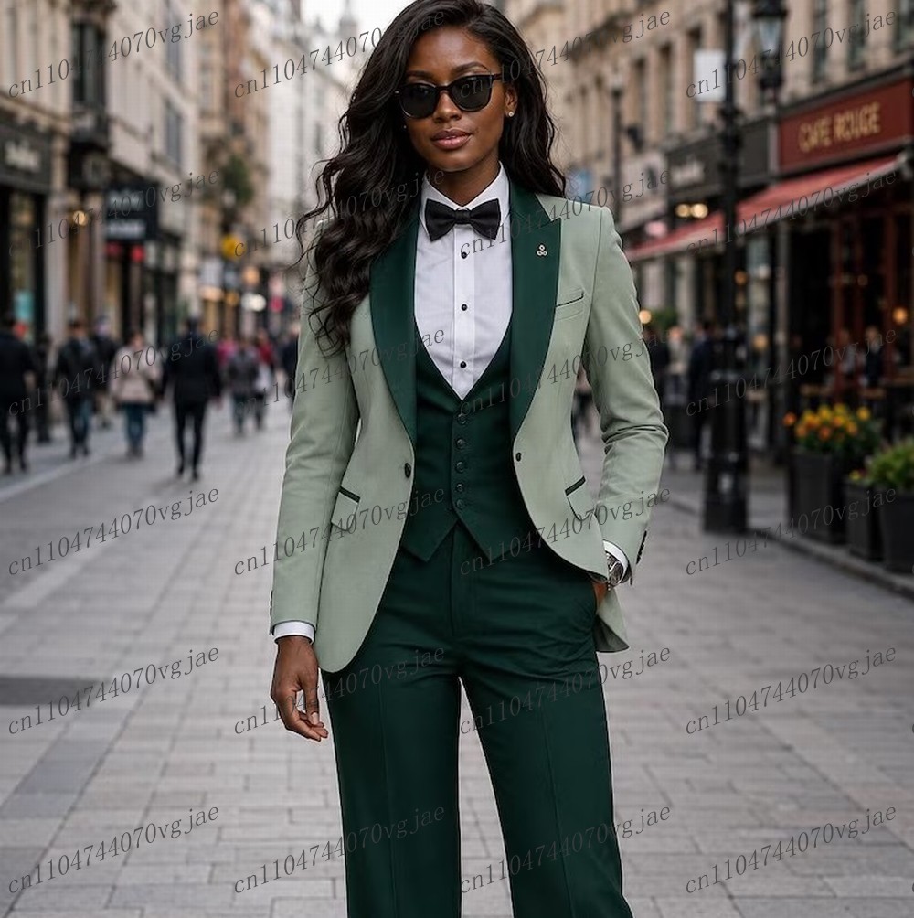 Blazer Set Women Formal - Conjunto de 3 peças verde menta