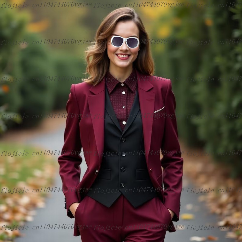 Borgonha e preto formal negóci - Blazer Set Women Formal avaliação e preço
